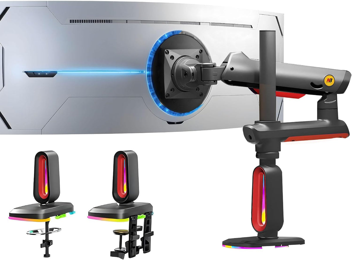 F7 大型モニターアーム 省スペース ポール型 RGBライト付き（最大60インチ・耐荷重20kg）