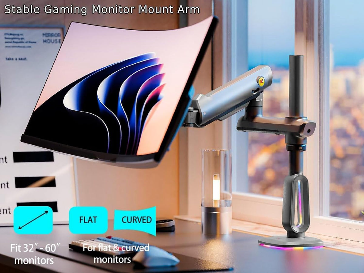 F7 大型モニターアーム 省スペース ポール型 RGBライト付き（最大60インチ・耐荷重20kg）